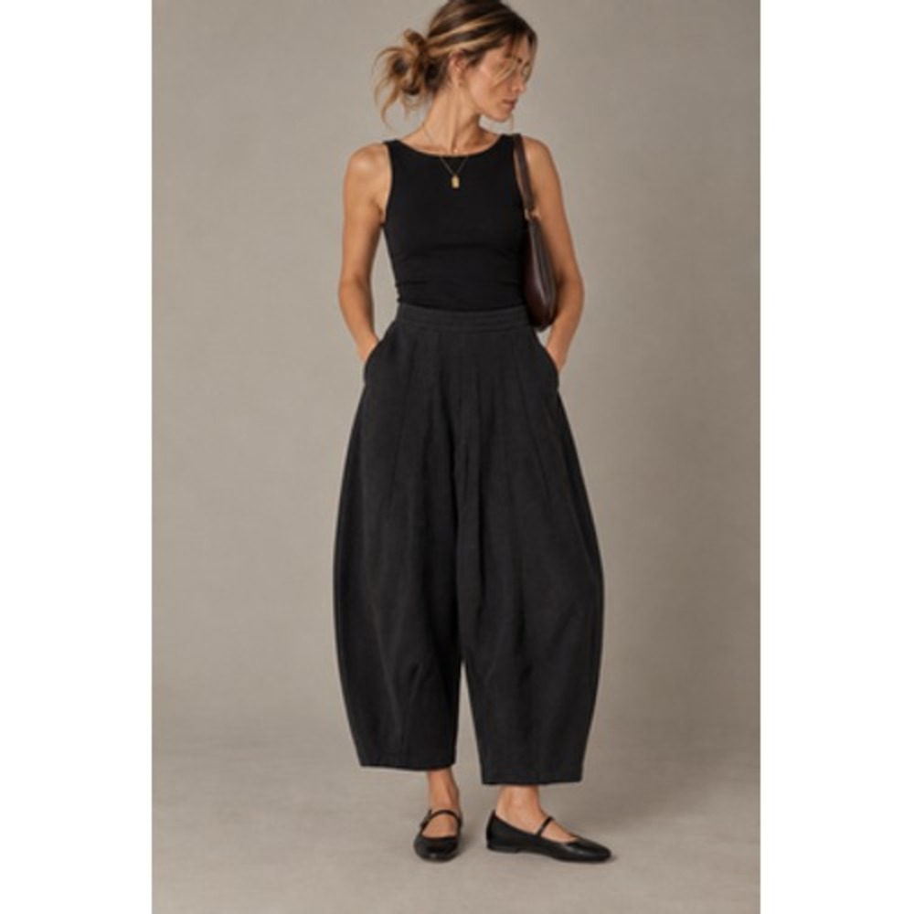 Zara Barrel Pants Womens Small Gray Knit Minimal Pleated Elastic Waist Pockets